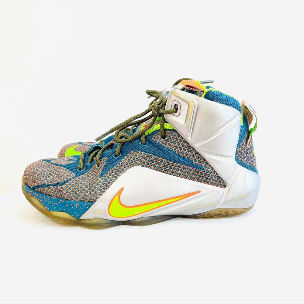 Nike LeBron XII GS 12 'Trillion Dollar Man' Reflective Blue/Bright Orange 6.5Y - Picture 9 of 15